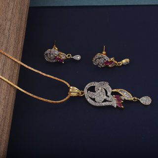 Lucky Jewellery 18K Gold Plated American Diamond Pendant