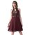 Miss Chase Womens Wine Red Round Neck Sleeveless Solid Sequin Flowy Knee-Long Skater Dress
