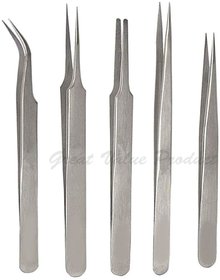 5Pcs Set Maintenance Industrial Steel Stainless Anti-Static Tweezers Tweezer Style 2-4-7-MM-SS
