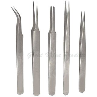 5Pcs Set Maintenance Industrial Steel Stainless Anti-Static Tweezers Tweezer Style 2-4-7-MM-SS
