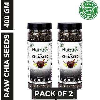 Nutritoz Natural Raw Chia seeds for Weight Loss, Stronger Bones with Fiber, Calcium and Zinc (400 g) Pack of 2