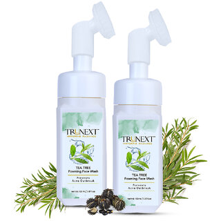 TRUNEXT TEA TREE FACE WASH WITH FOAMING BRUSH, Pack of 2 (300 ml)