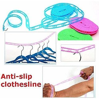 5 Meters Windproof Anti-Slip Clothes Washing Line Drying Nylon Rope with Hooks (Pack of 1)