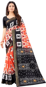 Women Black  Orange Ikat Pattu Saree