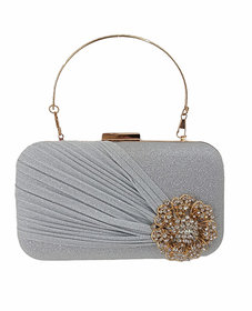 Boga Box Shaped Stylish Party Clutch with A Broach for Women (30506860)
