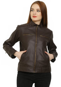 Lambency Women's Brown Faux Leather Casual Jackets
