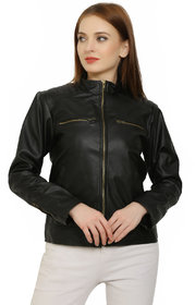 Lambency Women's Black Faux Leather Casual Jackets
