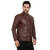Lambency Men's Dark Tan Faux Leather Casual Jacket