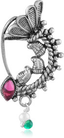 Vighnaharta Oxidised Gold with Artificial stone and beads Red Stone Alloy Maharashtrian Nath Nathiya