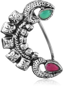 Vighnaharta Oxidised Gold with Artificial stone and beads Mayur design Alloy Maharashtrian Nath Nathiya