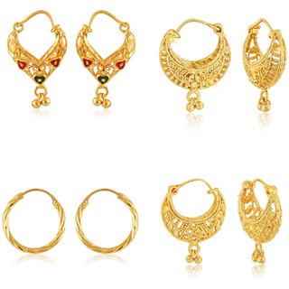 Vighnaharta Gold Plated Clip on Bucket,basket and Chand Bali earring Combo