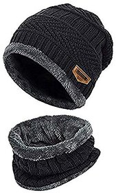 Men's  Women's Snow Proof,Inside Fur, Warm Woolen Cap with Neck Muffler/Neck Warmer/Scarf for Winters (Multi Color)