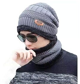 Ultra Soft Unisex Woolen Beanie Cap + Neck Scarf Set for Men I Women I Girl I Boy - Warm, Snow Proof (Multi Color)