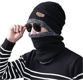 Men's Woolen Cap with Neck Muffler/Neckwarmer Free Size (Multi Color)
