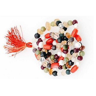 CEYLONMINE-Malticolor Quartz 108+1 Beads Jaap Mala for Pooja and Astrology Certified