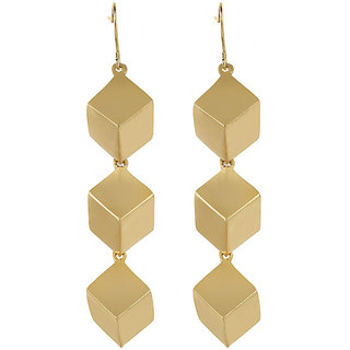 Square Cube Block 3D Stud Earrings for Girls Brass Material Earrings for Women's Fashion Jewellery for Party