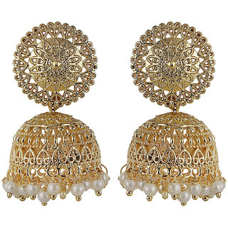 Filigreee Jhumki Filigree Top Earrings Golden Alloy Copper Material Drop Hook Earrings for Women's Fashion Jewelry