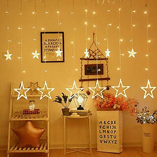 Christmas Decorative Star Curtain LED Lights for Diwali Christmas Wedding - 2.5 Meter (1 Curtain) 138 LED, (6+6 Star)