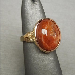 CEYLONMINE-Certified Natural 7.25 Ratti Sunstone Sunsitara Gemstone Golden Panchdhatu Adjustable Ring