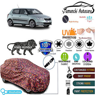 Tamanchi Autocare Cover Indoor Outdoor, All Weather Protection  coverwith Triple Stitched for Skoda Fabia (Jungli)