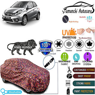 Tamanchi Autocare Cover Indoor Outdoor, All Weather Protection  coverwith Triple Stitched for Honda Brio (Jungli)
