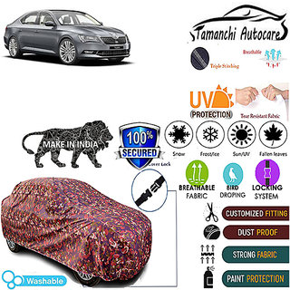 Tamanchi Autocare Cover Indoor Outdoor, All Weather Protection  coverwith Triple Stitched for Skoda Superb (Jungli)