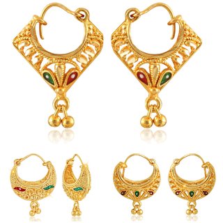 Vighnaharta Mini Shimmering Beautiful Gold Plated Clip on Bucket,basket and Chand Bali earring Combo