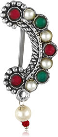 Oxidised Gold with Artificial stone and beads Red Stone Alloy Maharashtrian Nath Nathiya./ Nose Pin for women