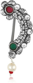 Oxidised Gold with Artificial stone and beads Red Stone Alloy Maharashtrian Nath Nathiya./ Nose Pin for women