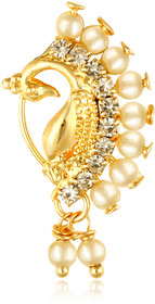 Gold Plated Mayur design with Peals AD Stone Alloy Maharashtrian Nath Nathiya./ Nose Pin for women