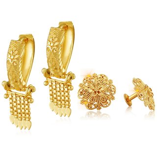 Vighnaharta Elegant Beautiful Gold Plated Clip on Bucket,basket Chand Bali and   earring Combo