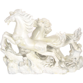 KESAR ZEMS White Resin The Pair of Horse Statue Figurine Home Office Decoration for Good Luck 21 x 7 x 17 cm White