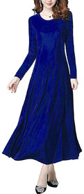 Vivient Women Royal Blue Plain Velvet Dress