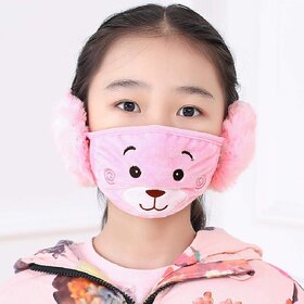 Multi Color Girls/Boys Warm Winter Face Mask Plush Ear Muffs Covers Pack of-1 (5 Years to 13 Years)