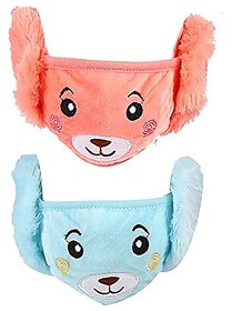 Multi Color Girls/Boys Warm Winter Face Mask Plush Ear Muffs Covers Pack of-2 (5 Years to 13 Years)
