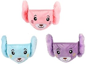 Multi Color Girlsboys Warm Winter Face Mask Plush Ear Muffs Covers Pack Of-