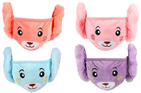 Multi Color Girls/Boys Warm Winter Face Mask Plush Ear Muffs Covers Pack of-4 (5 Years to 13 Years)