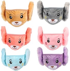 Multi Color Girls/Boys Warm Winter Face Mask Plush Ear Muffs Covers Pack of-6 (5 Years to 13 Years)