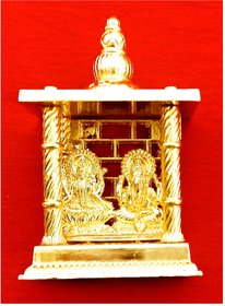 24 Ct Gold Plated Ashtadhatu Laxmi Ganesh Mandir Temple Metal Home Temple  (Height 11, Pre-assembled)