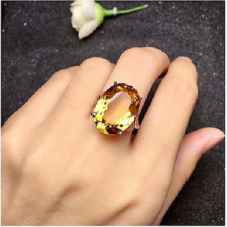 CEYLONMINE-5.00 Carat Citrine Ring Sunela Certified Natural Original Gemstone Citrine Silver Plated Adjustable Ring