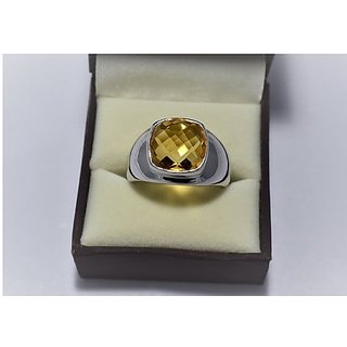 CEYLONMINE-5.5 Ratti Natural Original Precious Gemstone Citrine Silver Plated Adjustable Ring