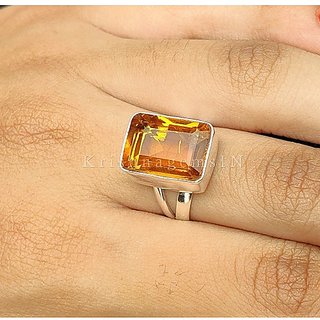 CEYLONMINE-5.25 Ratti Certified Natural Precious Gemstone Citrine Silver Plated Ring for Unisex