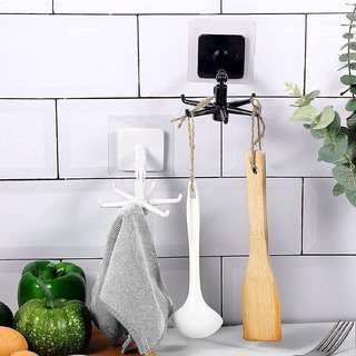 K Kudos 360 Degree Rotatable Adhesive Sticker ABS Plastic Hook Towel Hanger for Kitchen pack of 2