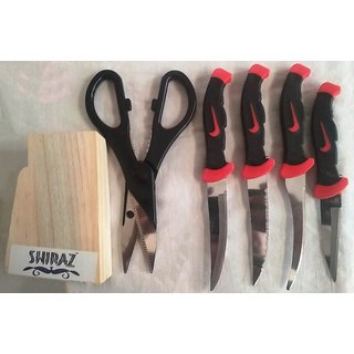 SHIRAZ PREMIUM STAINLESS STEEL KITCHEN KNIFE  SCISSORS SET- 6 Pcs-(BLACK)