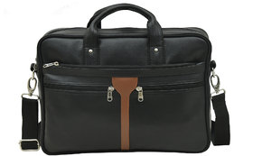 MATRICE laptop cum messenger bag with black-tan faux vegan leather(NE-S-0794-BlackTan)