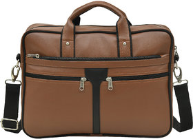 MATRICE laptop cum messenger bag with Tan-Black faux vegan leather(NE-S-0794-TanBlack)