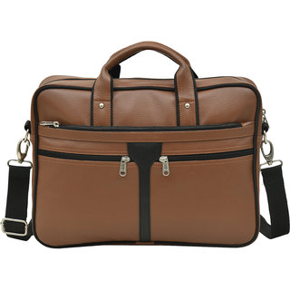 MATRICE laptop cum messenger bag with Tan-Black faux vegan leather(NE-S-0794-TanBlack)