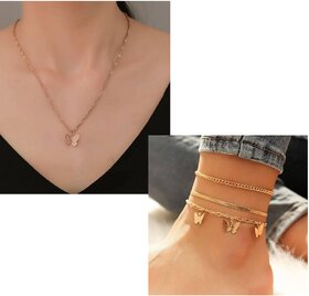 (Combo 2) of Chain Anklet For Women And Girls (Gold)