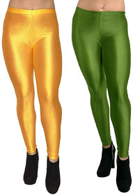 HOMESHOP Shiny lycra leggings for women and girls (Pack of 2) Mustard Mehandi