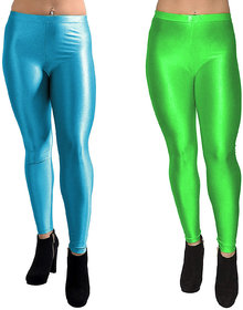 HOMESHOP Shiny lycra leggings for women and girls (Pack of 2) Parrot Green Skyblue